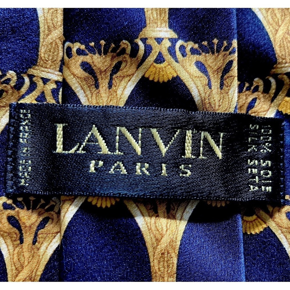LANVIN Paris France Blue Gold Cup 🏆 Men's Silk Tie Old Money Quiet Luxury - Picture 4 of 6